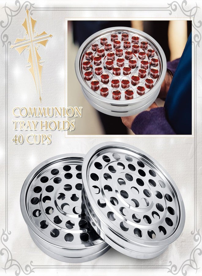 Zhehao 1 Pcs Communion Trays for Churches Set Church Supplies Plates for Church with Disposable Cups (Silver) - Image 4